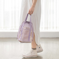 Green Lightweight Mesh Drawstring Beach Bag - Portable Travel Organizer for Toiletries and Essentials thumbnail