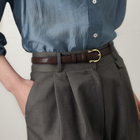 95CM Coffee Elegant French Gold Buckle Genuine Leather Belt - Luxurious Lightweight Women's Waist Belt thumbnail
