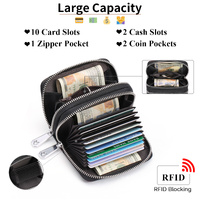 Black Background With Silver Roses Floral Embossed Genuine Leather Card Holder - Large Capacity 10 Card Slots, RFID Blocking, Double Zipper Coin Pouch thumbnail