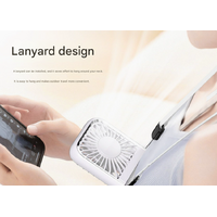 White Portable Cooling Fan with Neck Lanyard & Phone Stand - USB Rechargeable thumbnail