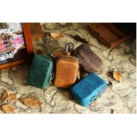 Brown Genuine Leather Belt Pouch - Mini Waist Bag with Zipper and Carabiner thumbnail