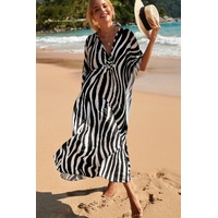 Zebra Print Loose Fit Caftan Dress - Resort Style Beach Coverup for Women thumbnail