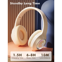 Beige Bluetooth 5.2 Headphones - Foldable, Adjustable Headband, TF Card thumbnail
