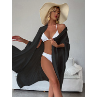 Black Summer Beach Cover-Up- Bamboo Cotton Sun Protection Cardigan thumbnail