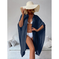 Navy Blue Summer Beach Cover-Up- Bamboo Cotton Sun Protection Cardigan thumbnail