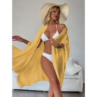 Yellow Summer Beach Cover-Up- Bamboo Cotton Sun Protection Cardigan thumbnail