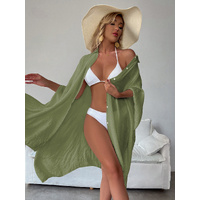 Military Green Summer Beach Cover-Up- Bamboo Cotton Sun Protection Cardigan thumbnail