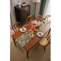 Floral Table Runner with Tassels - Jacquard Green Farmhouse Style (33x275cm) thumbnail