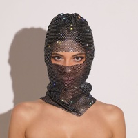 Black Glitter Rhinestone Face Balaclava - Trendy Music Festival Head Cover, 37cm thumbnail