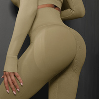 Size L Khaki Seamless High-Waisted Yoga Pants for Women - Lift Workout Leggings for Running, Gym, and Fitness thumbnail