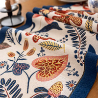 35x240cm Blue Pastoral Table Runner - Spring Floral Oil Painting Style with Tassels thumbnail
