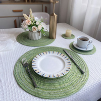 8 Pcs Beige Woven Round Placemat - Non-Slip, Heat-Resistant Dining Table Mat,  36cm thumbnail