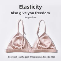 Size L Pink French Style Mulberry Silk Wireless Bralette - Triangle Cup Anti-Sagging Bra for Fuller Busts, Lightweight Comfort thumbnail