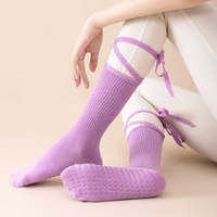 3 Pcs Yellow Non-Slip Yoga Socks with Cross Straps - Cotton Pilates Dance Socks for Women, Lightweight Comfort thumbnail