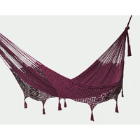 Outdoor undercover cotton Mayan Legacy hammock with hand crocheted tassels King Size Maroon thumbnail
