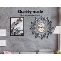 Artiss 60cm Wall Clock Large 3D Peacock Crystal Silver thumbnail