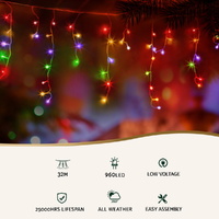 32M Christmas Lights Icicle Light 960 LED Multi-coloured Jingle Jollys thumbnail