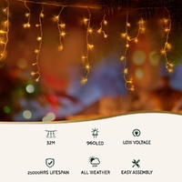 32M Christmas Lights Icicle Light 960 LED Warm White Jingle Jollys thumbnail