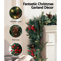 Jingle Jollys 2.4m Christmas Garland with LED Lights Decorations Xmas Party thumbnail