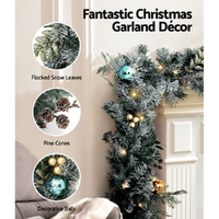 Jingle Jollys 2.7m Christmas Garland with Wreath Set LED Lights Snowy Xmas Decor thumbnail