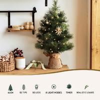 Jingle Jollys Tabletop Christmas Tree 60CM 8 Light Modes Timer Function thumbnail
