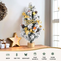 Jingle Jollys Tabletop Christmas Tree 60CM Snowy Xmas Tree Tree Topper Ornaments thumbnail
