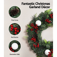 Jingle Jollys 2FT 60CM Christmas Wreath with Decor Xmas Tree Decoration thumbnail