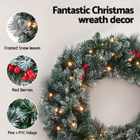 Jingle Jollys 60cm Christmas Wreath LED Lights Snowy Berries Garland Party Decor thumbnail
