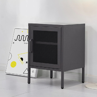 ArtissIn Bedside Table Mesh Door Cabinet - Black thumbnail