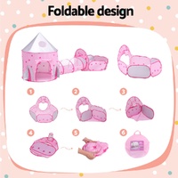 Keezi Kids Playhouse Play Tent Pop Up Castle Crawl Tunnel Basketball Hoop Pink thumbnail
