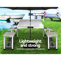 Weisshorn Folding Camping Table Outdoor Picnic BBQ With 2 Bench Chairs Set thumbnail