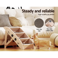 i.Pet Dog Ramp Steps For Bed Sofa Car Pet Stairs Ladder Portable Foldable Beige thumbnail
