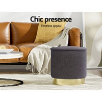 Artiss Ottoman Foot Stool Round Teddy Fabric Charcoal thumbnail