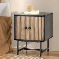Artiss Bedside Table Side End Table Slidng Doors Storage Nightstand Black BORIS thumbnail