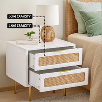Artiss Rattan Bedside Table 2 Drawers Pine thumbnail