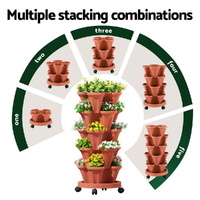 Green Fingers Raised Garden Bed 5 Tier Vertical Garden Brick Red Strawberry Stackable Planters Herbs Petunias thumbnail