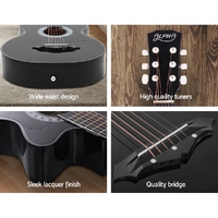 Alpha 38 Inch Acoustic Guitar Wooden Body Steel String Full Size Cutaway Black thumbnail