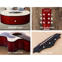 Alpha 38 Inch Acoustic Guitar Wooden Body Steel String Full Size Cutaway Wood thumbnail