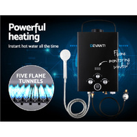 Devanti Portable Gas Water Heater 8L/Min LPG System Black thumbnail