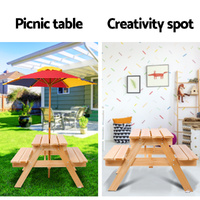 Keezi Kids Wooden Picnic Table Set with Umbrella thumbnail