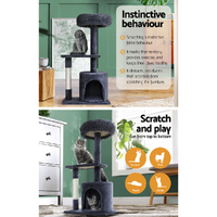 i.Pet Cat Tree 94cm Scratching Post Tower Scratcher Condo House Wood Trees Grey thumbnail