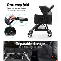 i.Pet Pet Stroller Dog Pram Cat Carrier Travel Large Pushchair Foldable 4 Wheels Black thumbnail