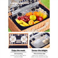 Alfresco 4 Person Picnic Basket Set Cooler Bag Insulated Blanket thumbnail