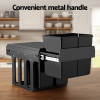 Cefito Pull Out Bin Kitchen Triple Slide Garbage Rubbish Bins Basket Blcak 31L thumbnail