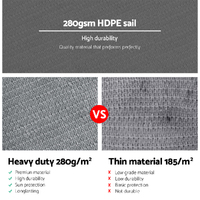 Instahut Shade Sail 4x6m Rectangle 280GSM 98% Grey Shade Cloth thumbnail