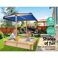 Keezi Kids Sandpit Wooden Sandbox Sand Pit with Canopy Bench Seat Toys 101cm thumbnail