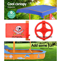 Keezi Kids Sandpit Wooden Boat Sand Pit with Canopy Bench Seat Beach Toys 150cm thumbnail