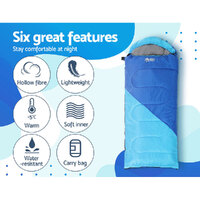 Weisshorn Sleeping Bag Kids Single 172cm Thermal Camping Hiking Blue thumbnail