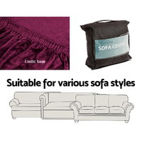 Artiss Sofa Cover Couch Covers 3 Seater Velvet Ruby Red thumbnail