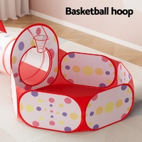 Keezi Kids Playhouse Play Tent Pop Up Teepee Ball Pit Tunnel Basketball Hoop Red thumbnail